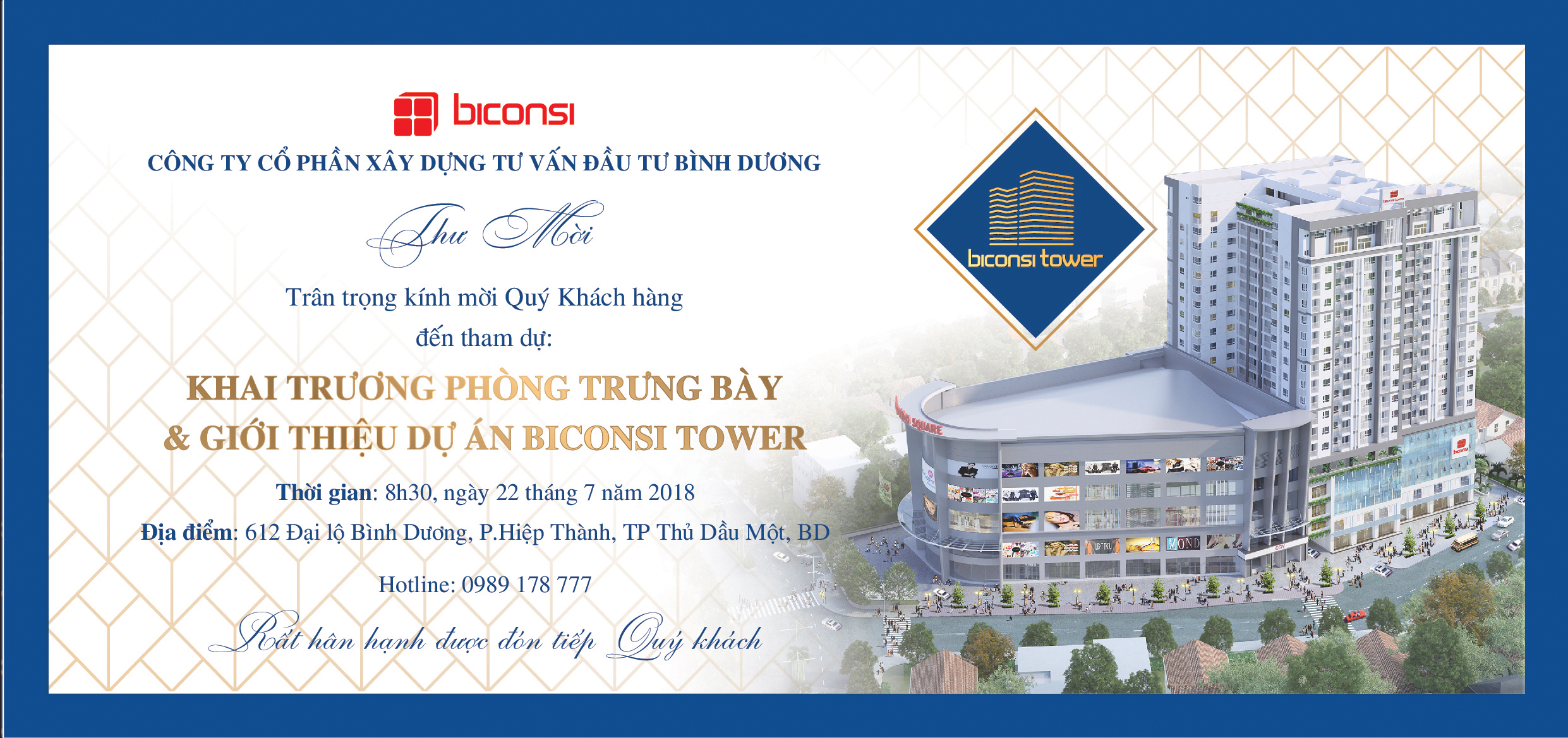 Thư mời " Khai trương phòng trưng bày và Giới thiệu dự án Biconsi Tower"