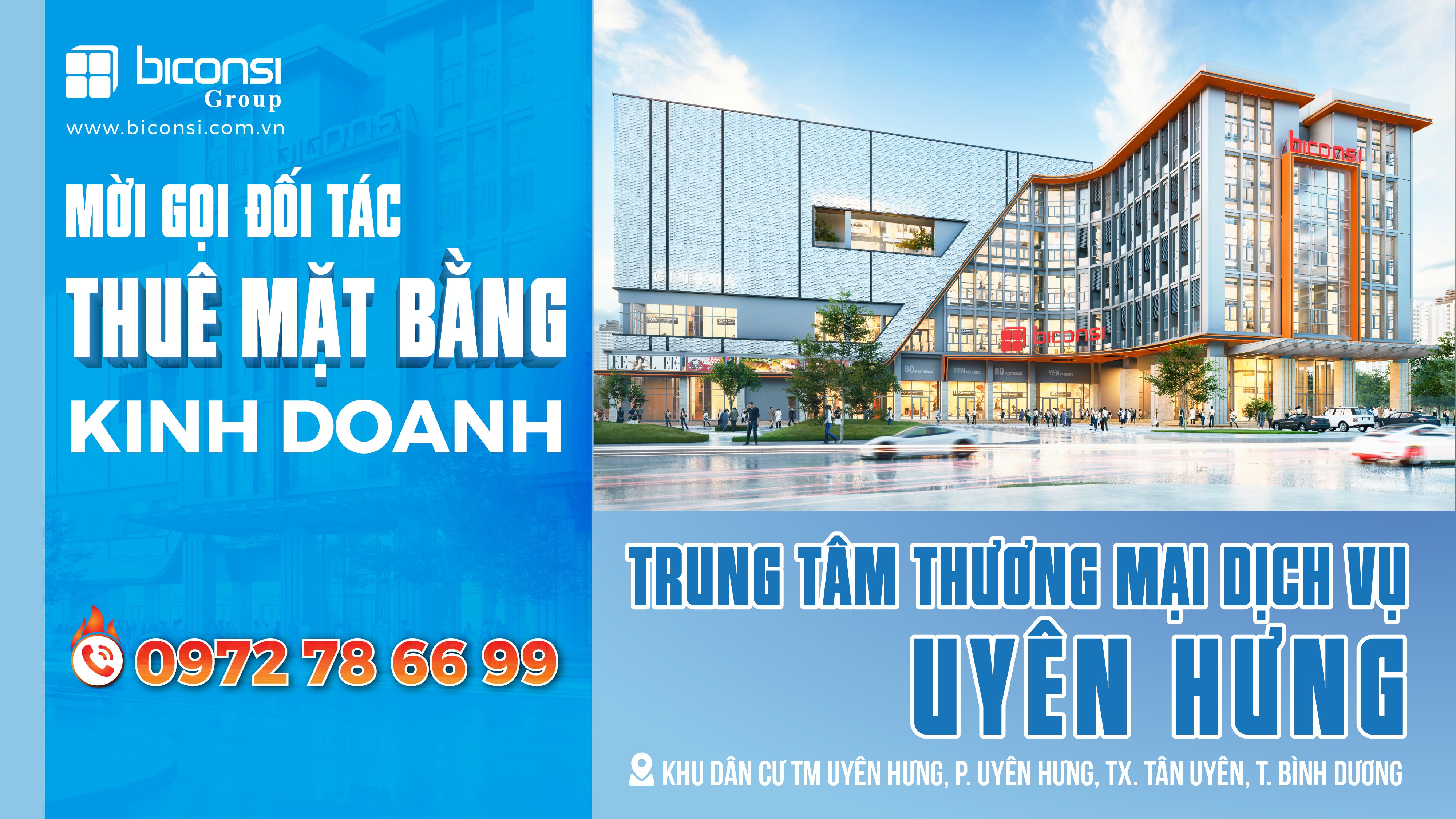 Cho thuê mặt bằng kinh doanh tại Trung Tâm Thương Mại Dịch Vụ Uyên Hưng (Tx. Tân Uyên)