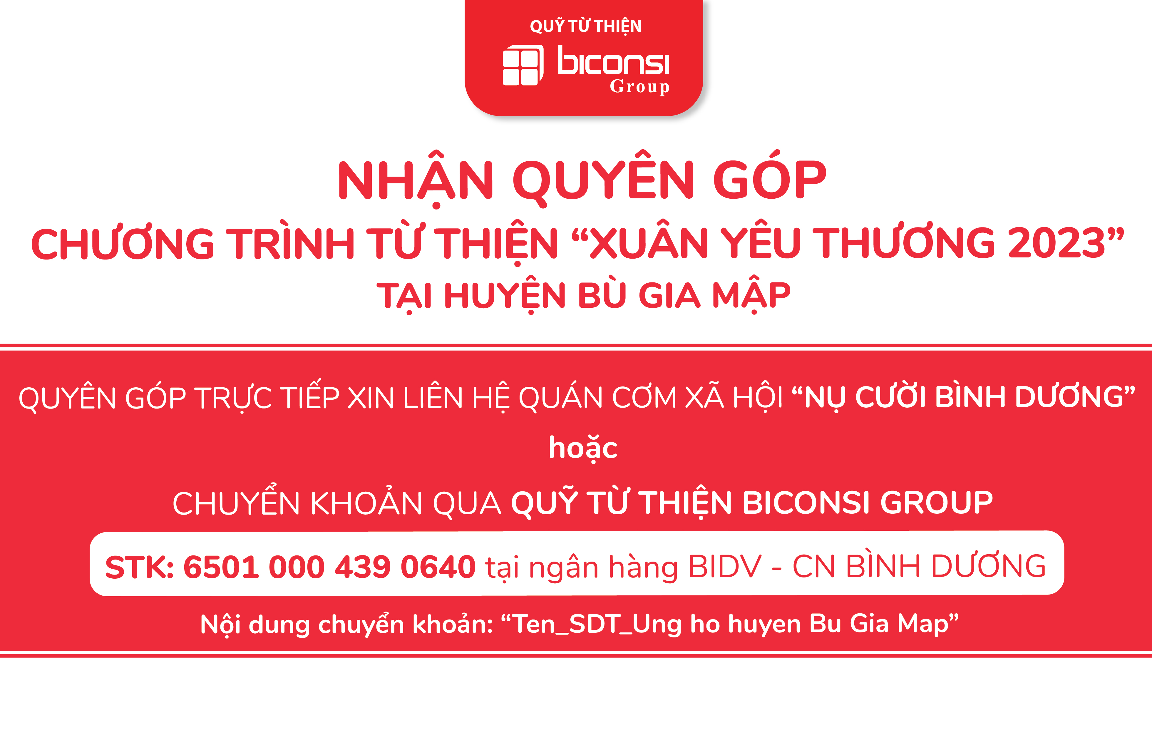 Quỹ Từ thiện Biconsi Group kêu gọi quyên góp chương trình "Xuân Yêu Thương 2023"